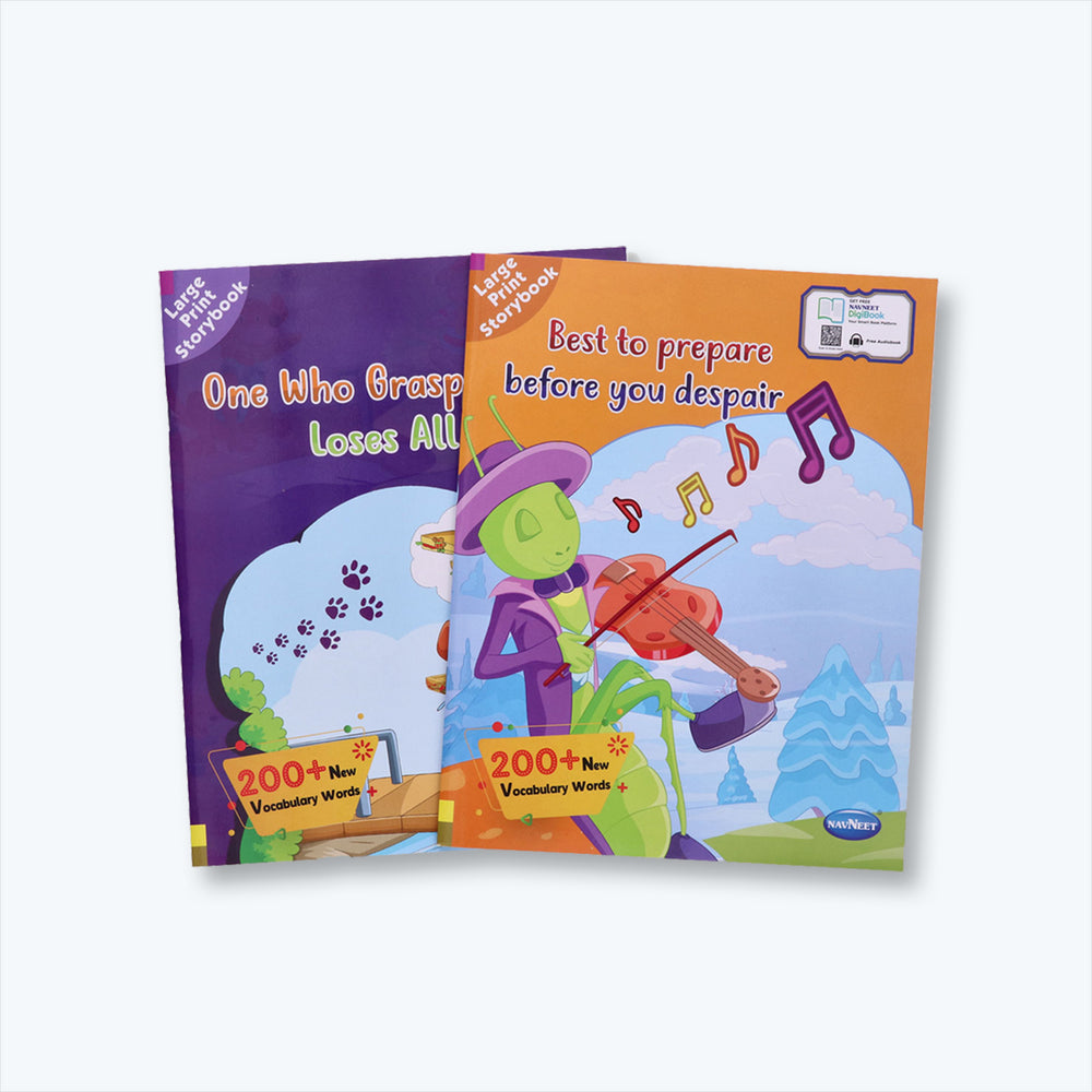 Navneet Large Print Storybooks 3- Set of 2 books with 200+ Vocabulary Words- With Colourful Illustrations- Read aloud stories- Bedtime Stories- Audio Book- Social-Emotional