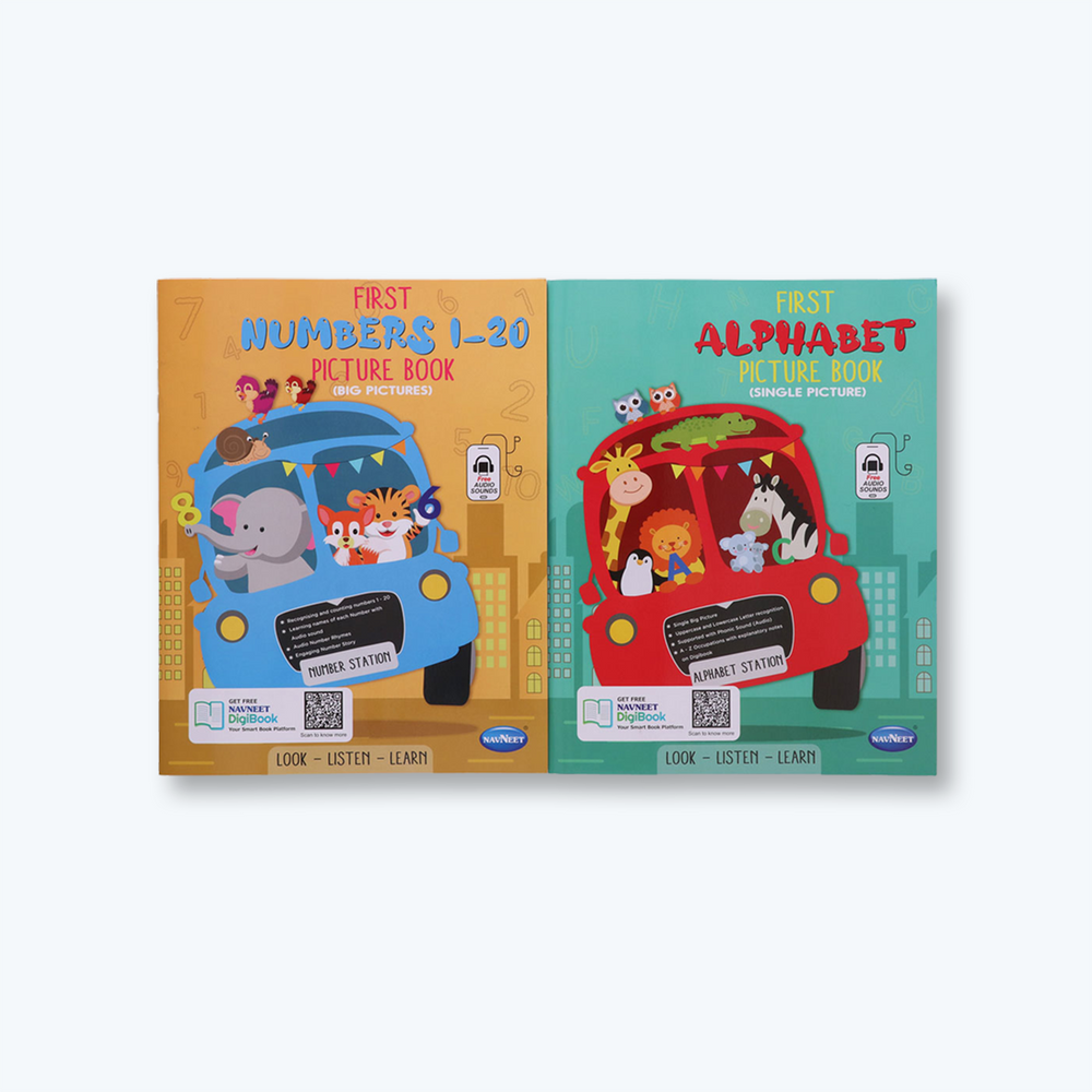 Navneet First Alphabet Picture Book (Single Picture) and First Numbers 1 - 20 Picture Book (Big Pictures) - Bestselling Picture board books for Babies & Toddlers: Large Picture Board Book with Audio Letter and Number Sounds and Audio Rhymes