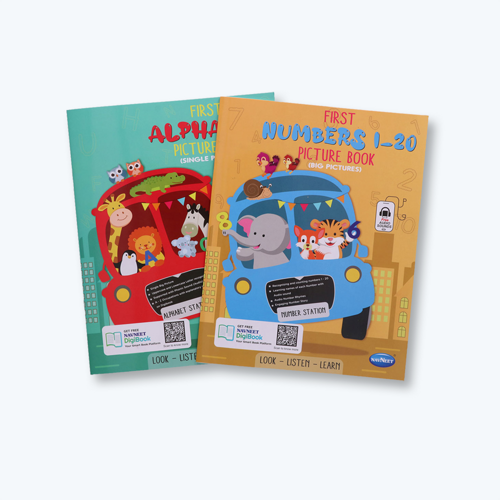 Navneet First Alphabet Picture Book (Single Picture) and First Numbers 1 - 20 Picture Book (Big Pictures) - Bestselling Picture board books for Babies & Toddlers: Large Picture Board Book with Audio Letter and Number Sounds and Audio Rhymes