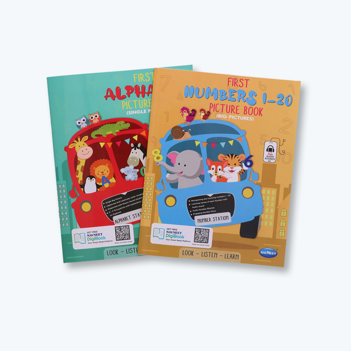 Navneet First Alphabet Picture Book (Single Picture) and First Numbers 1 - 20 Picture Book (Big Pictures) - Bestselling Picture board books for Babies & Toddlers: Large Picture Board Book with Audio Letter and Number Sounds and Audio Rhymes