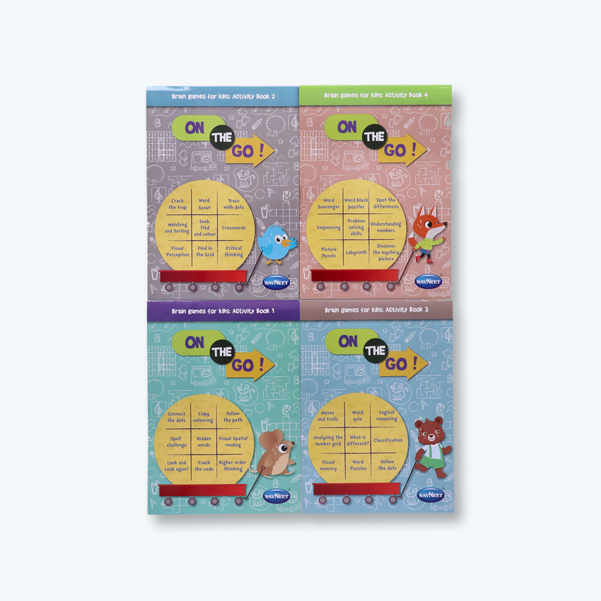 Brain Games for Kids Activity Books- On the Go- Set of 4 Books- For Kindergarten Kids- Develops Essential Skills- A collection of activities- Busy Vacation Activity Books