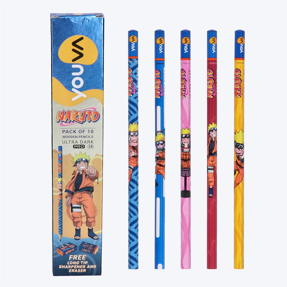 Youva NARUTO Pencils Ultra Dark 3B PRO| Pack of 10| For Students by Navneet