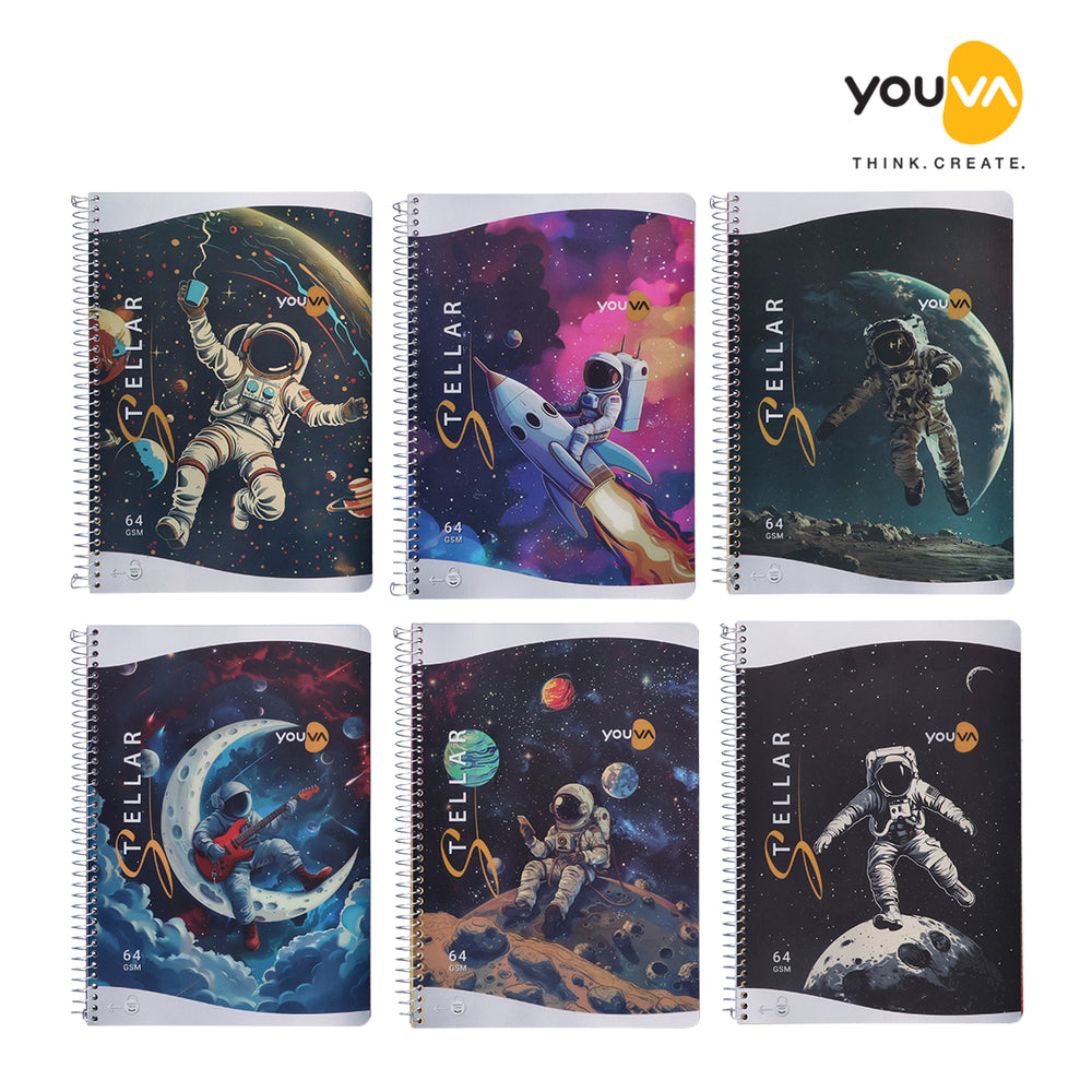 Youva STELLAR Spiral Long Notebook| Single Line| 300 Pages | A4 Size 21cm x 29.7cm|  For Students by Navneet
