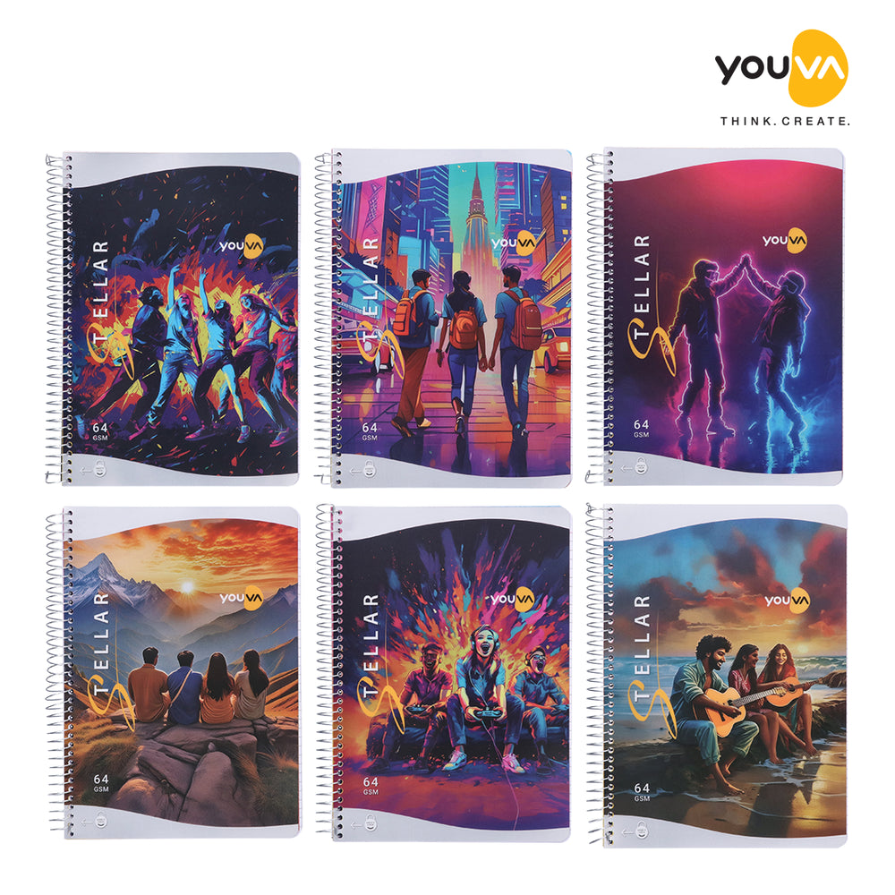 Youva STELLAR Spiral Long Notebook| Single Line| 400 Pages | A4 Size 21cm x 29.7cm|  For Students by Navneet