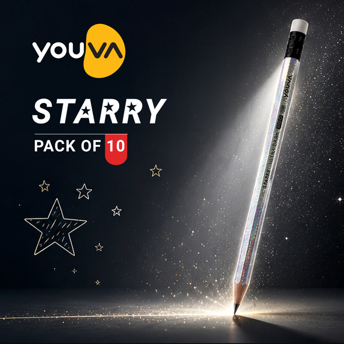 Youva Starry Pencils Ultra Dark-3B| Pack of 10| For Students by Navneet