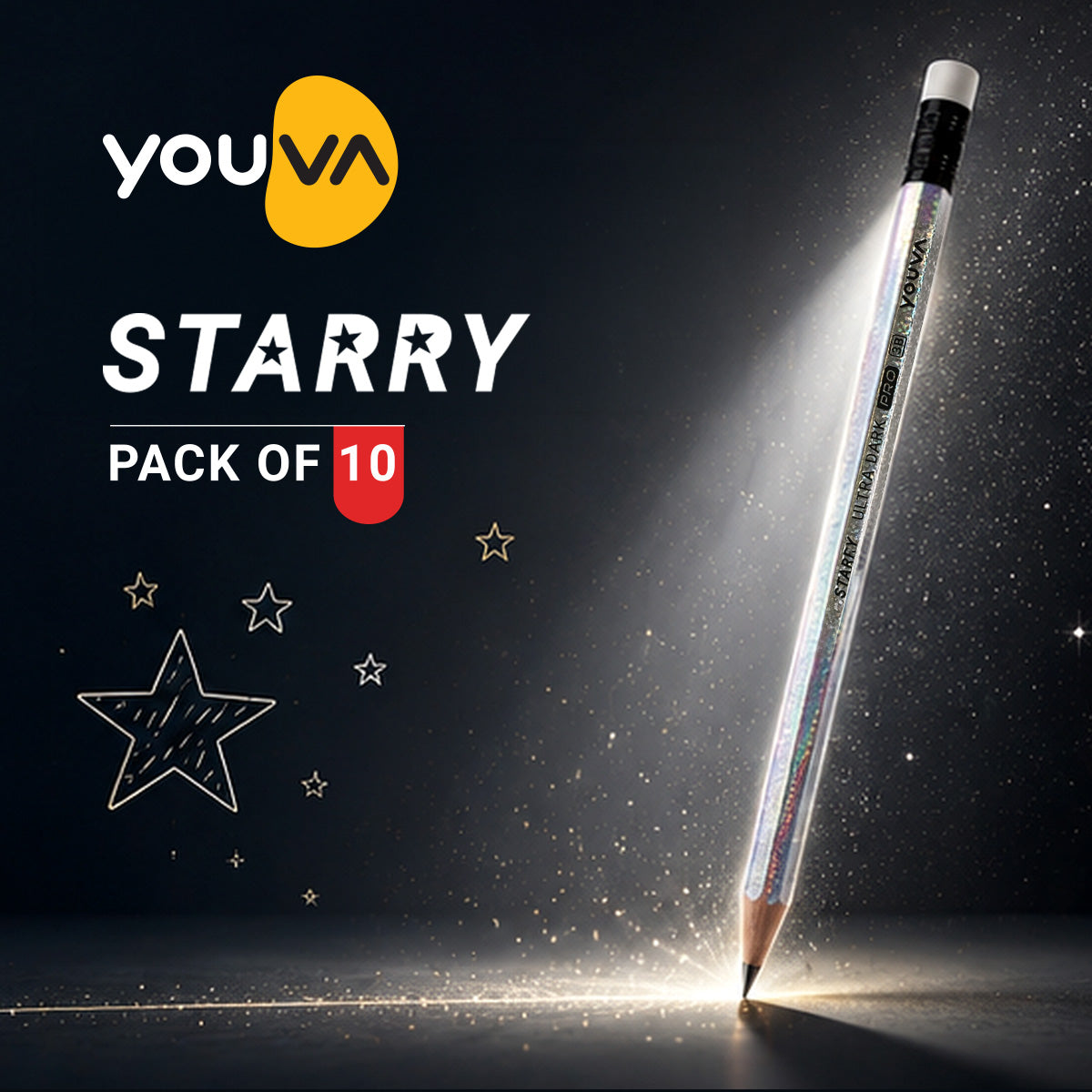Youva Starry Pencils Ultra Dark-3B| Pack of 10| For Students by Navneet