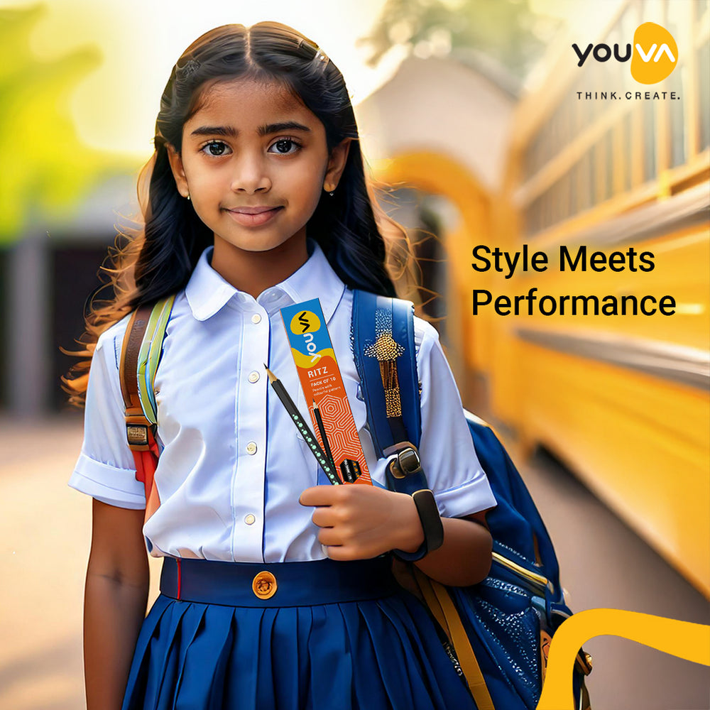 Youva Ritz Pencil | Pack of 10 | Pencil with colourful patterns | For School Students by Navneet