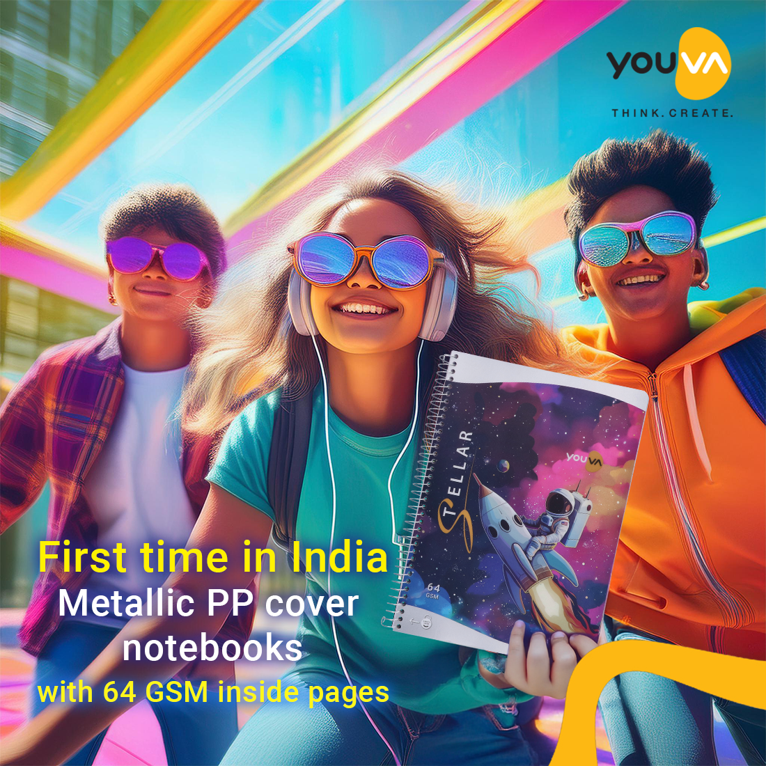 Youva STELLAR Spiral Long Notebook| Single Line| 300 Pages | A4 Size 21cm x 29.7cm|  For Students by Navneet