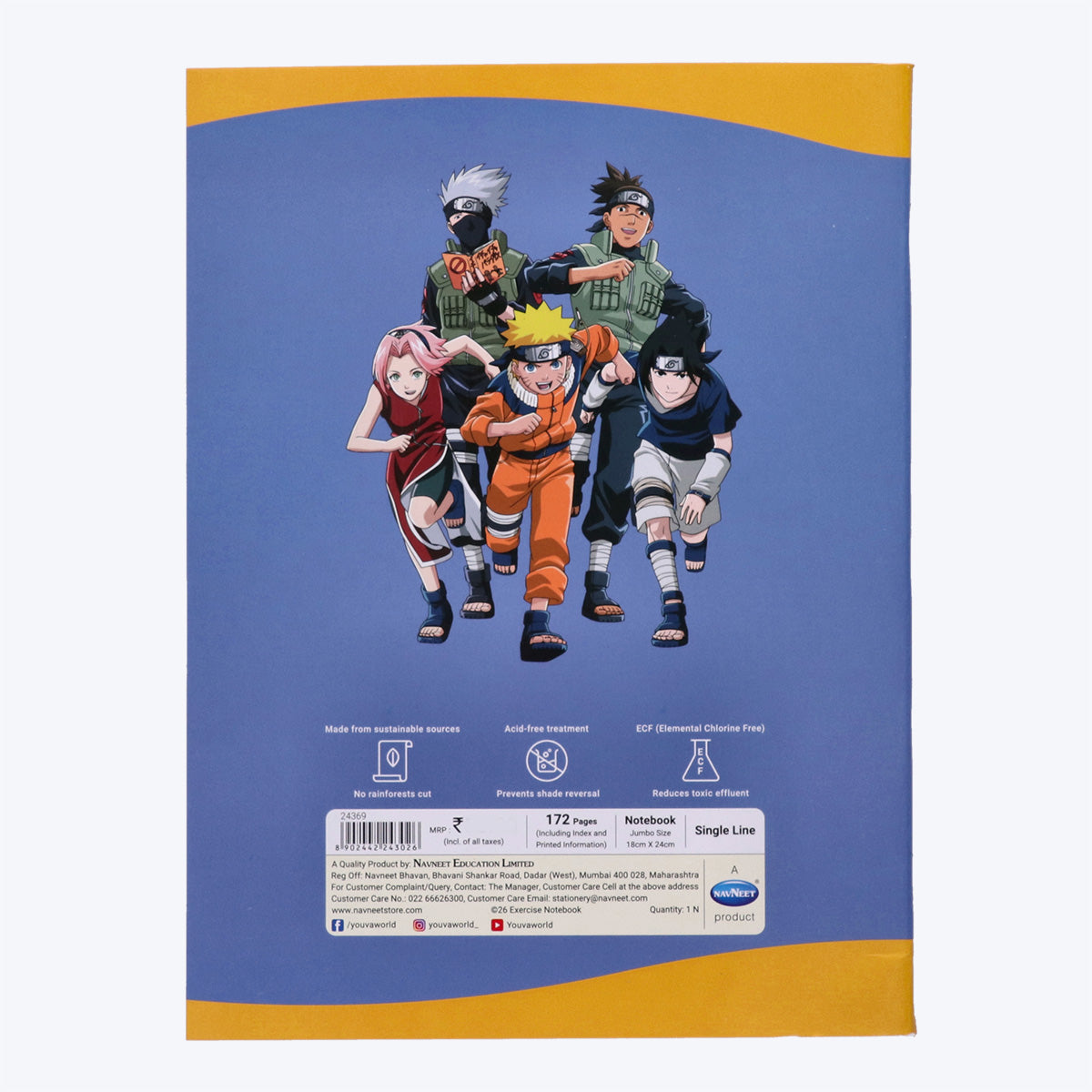Youva NARUTO Jumbo Note Book| Single Line| 172 Pages | Jumbo Size 18cm x 24cm| For Students by Navneet
