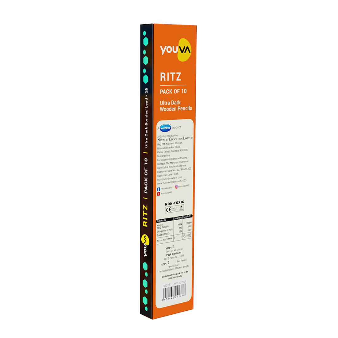 Youva Ritz Pencil | Pack of 10 | Pencil with colourful patterns | For School Students by Navneet