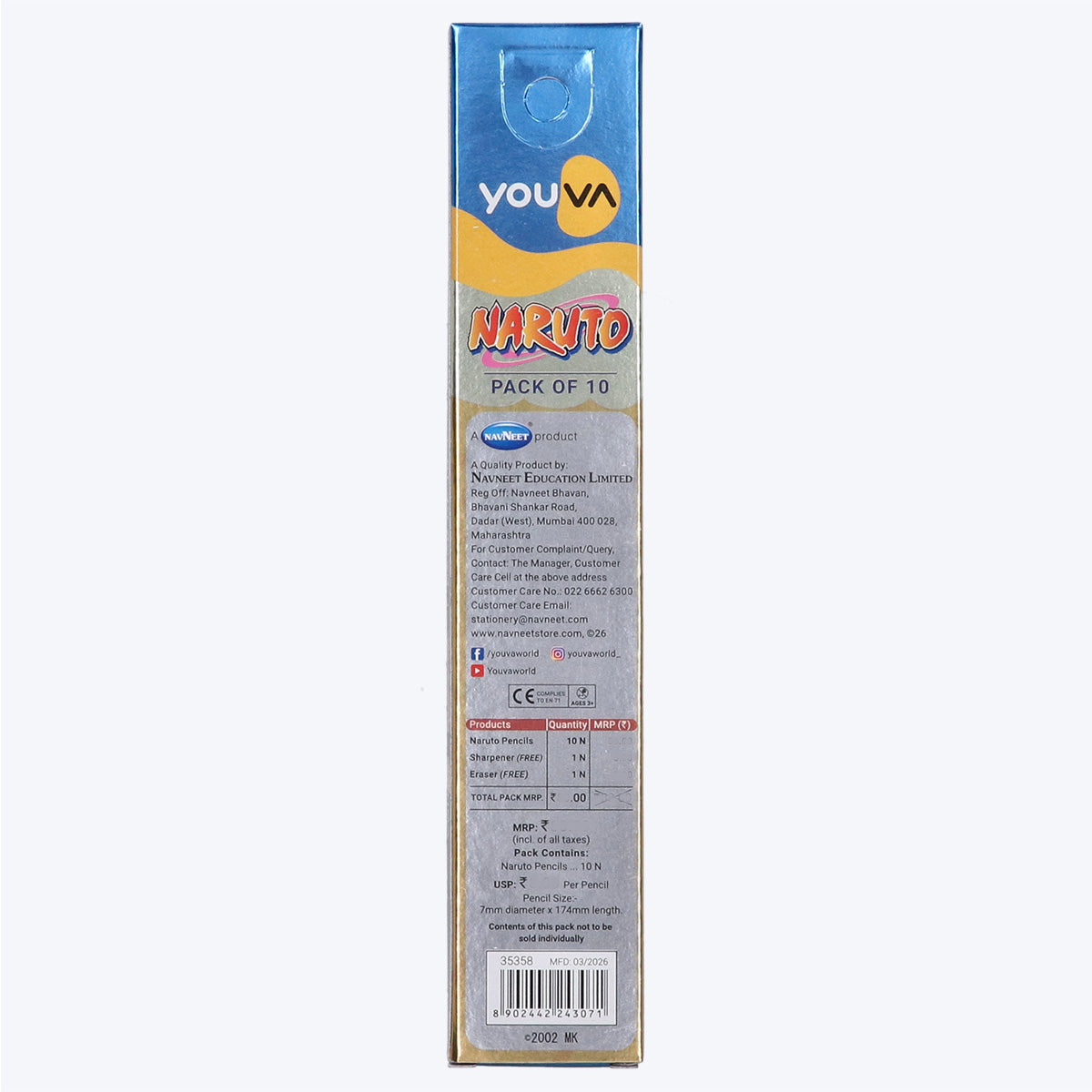 Youva NARUTO Pencils Ultra Dark 3B PRO| Pack of 10| For Students by Navneet