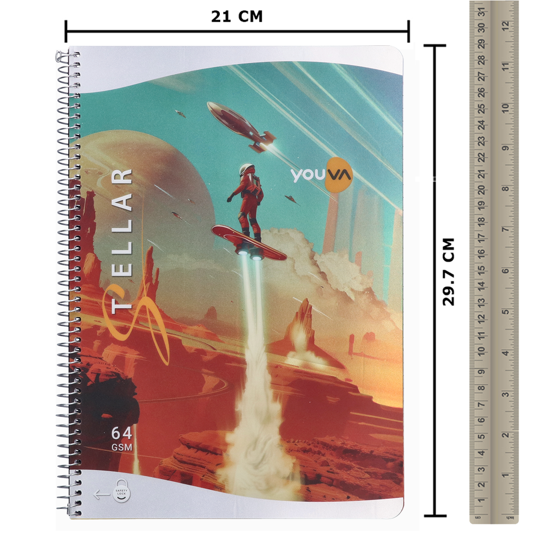 Youva STELLAR Spiral Long Notebook| Single Line| 240 Pages | A4 Size 21cm x 29.7cm|  For Students by Navneet