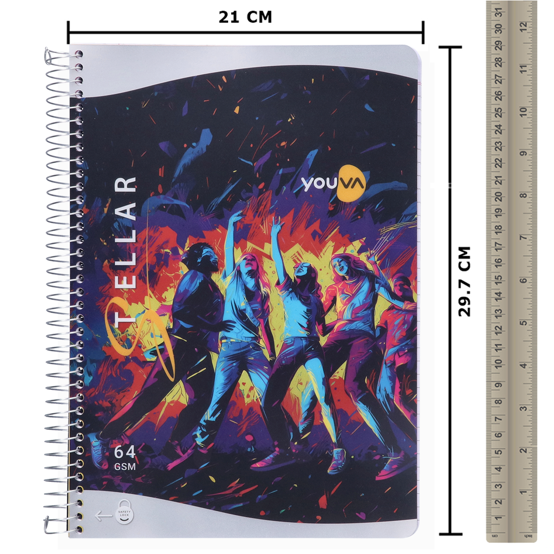 Youva STELLAR Spiral Long Notebook| Single Line| 400 Pages | A4 Size 21cm x 29.7cm|  For Students by Navneet