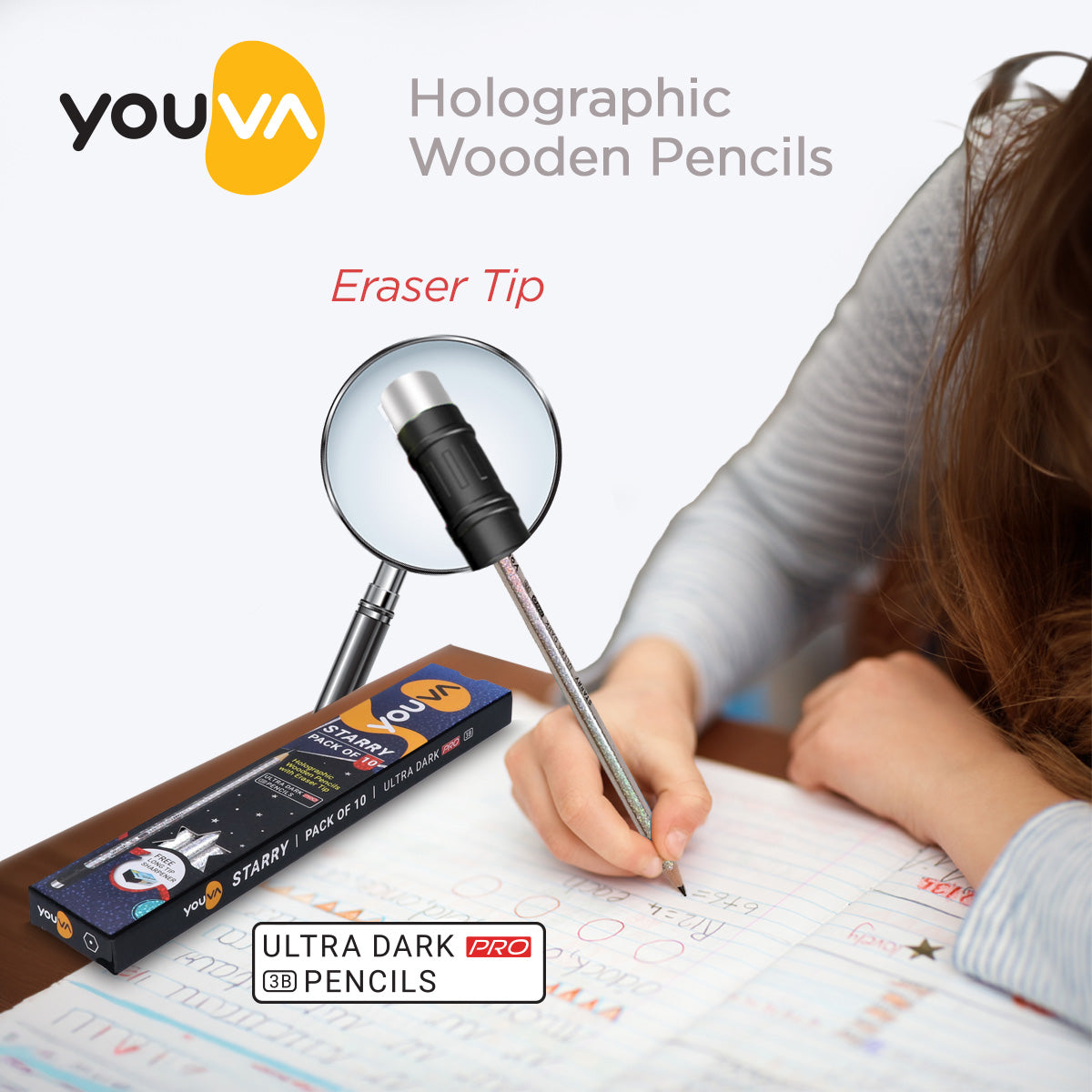 Youva Starry Pencils Ultra Dark-3B| Pack of 10| For Students by Navneet