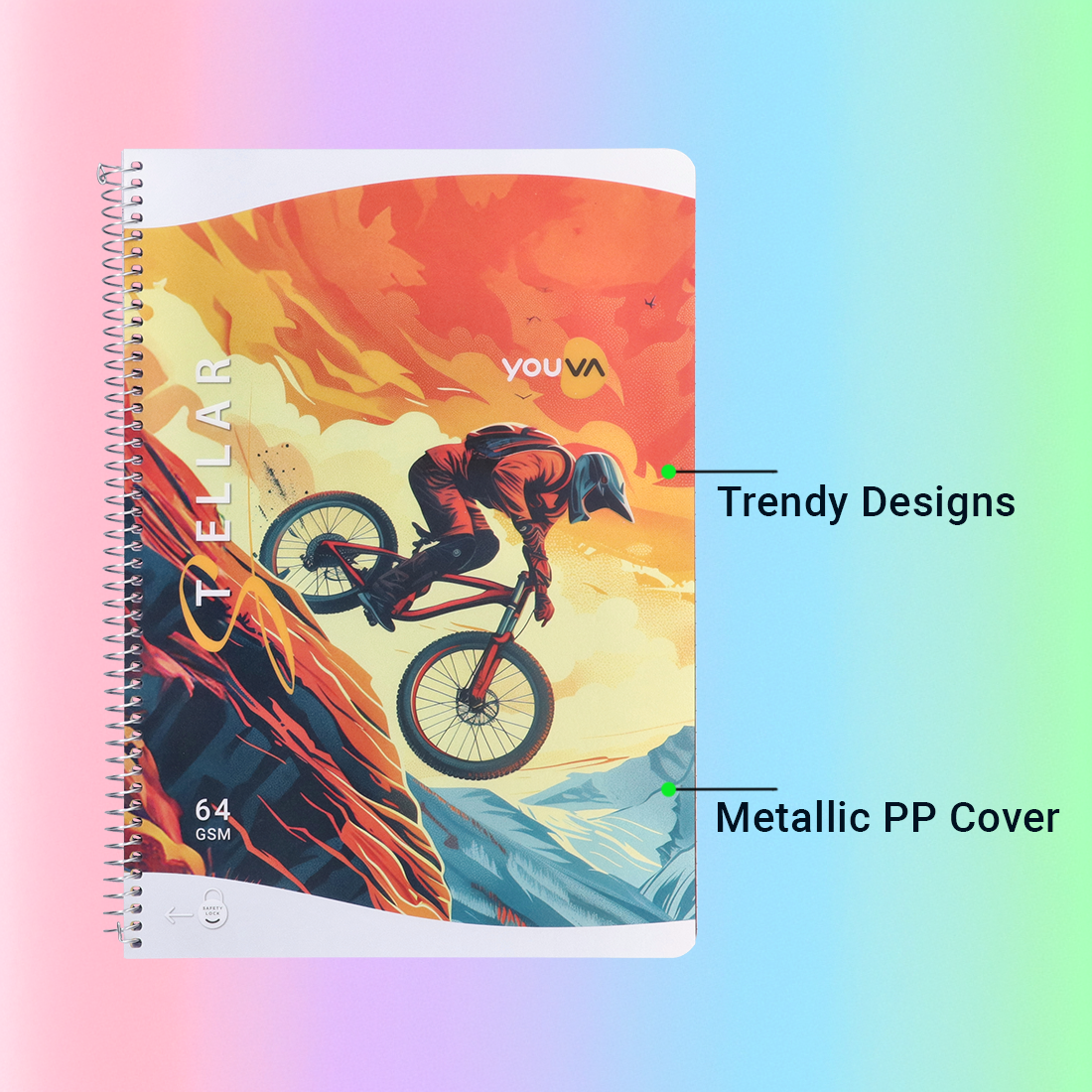 Youva STELLAR Spiral Long Notebook| Single Line| 172 Pages | A4 Size 21cm x 29.7cm| For Students by Navneet