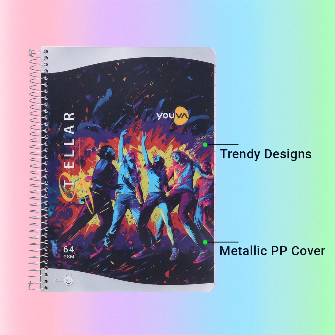 Youva STELLAR Spiral Long Notebook| Single Line| 400 Pages | A4 Size 21cm x 29.7cm|  For Students by Navneet
