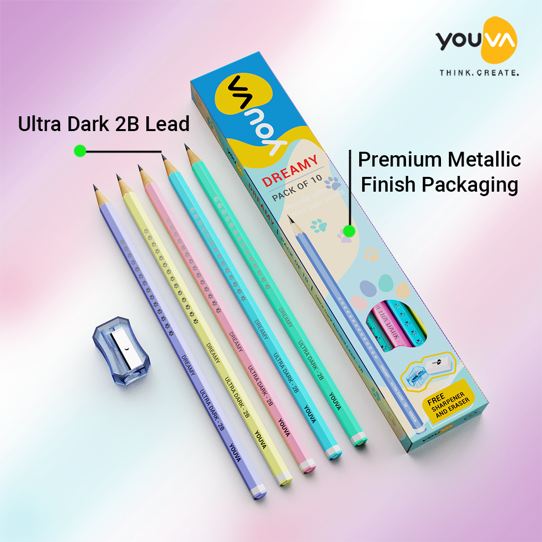 Youva Dreamy Pencil | Pack of 10 | Pencil with pastel shades | For School Students by Navneet