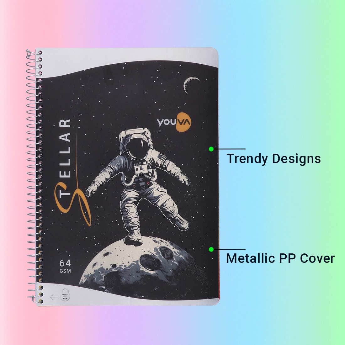 Youva STELLAR Spiral Long Notebook| Single Line| 300 Pages | A4 Size 21cm x 29.7cm|  For Students by Navneet