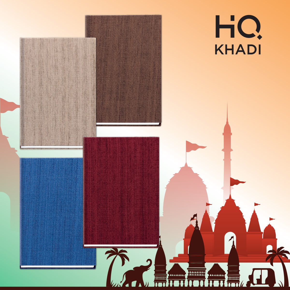 Navneet HQ | Khadi | Actual Khadi fabric cover| Premium colours| Case bound Notebook | Office / Personal stationery | Single Line | A5 Size - 14.8 x 21 CM  | 192 Pages