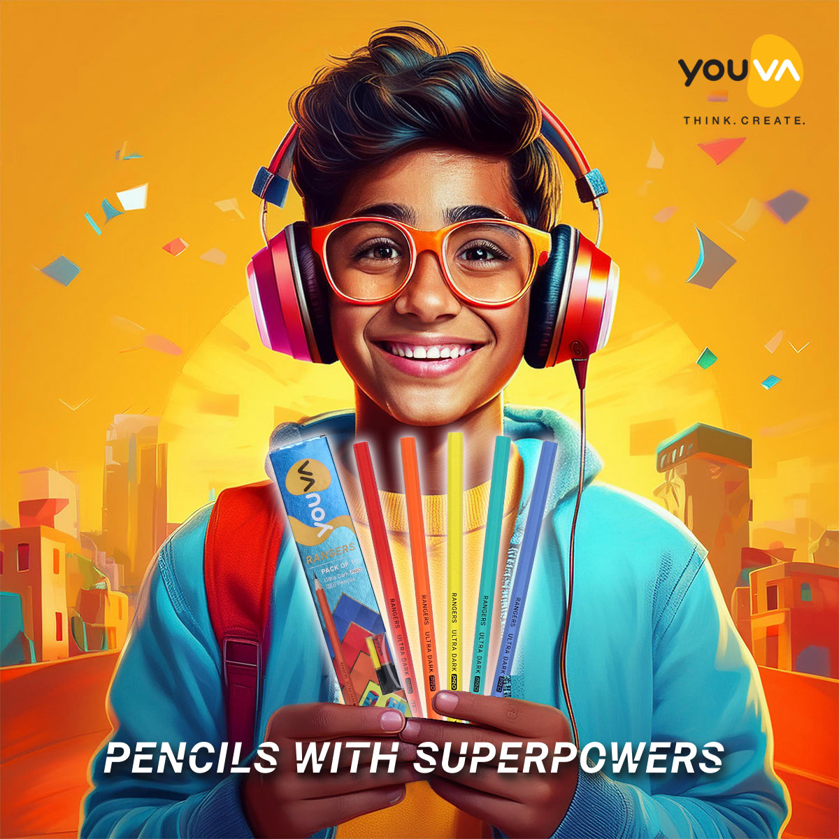 Youva Rangers Pencil | Pencil with Glitter Tip |For School Students | By Navneet | Pack of 10