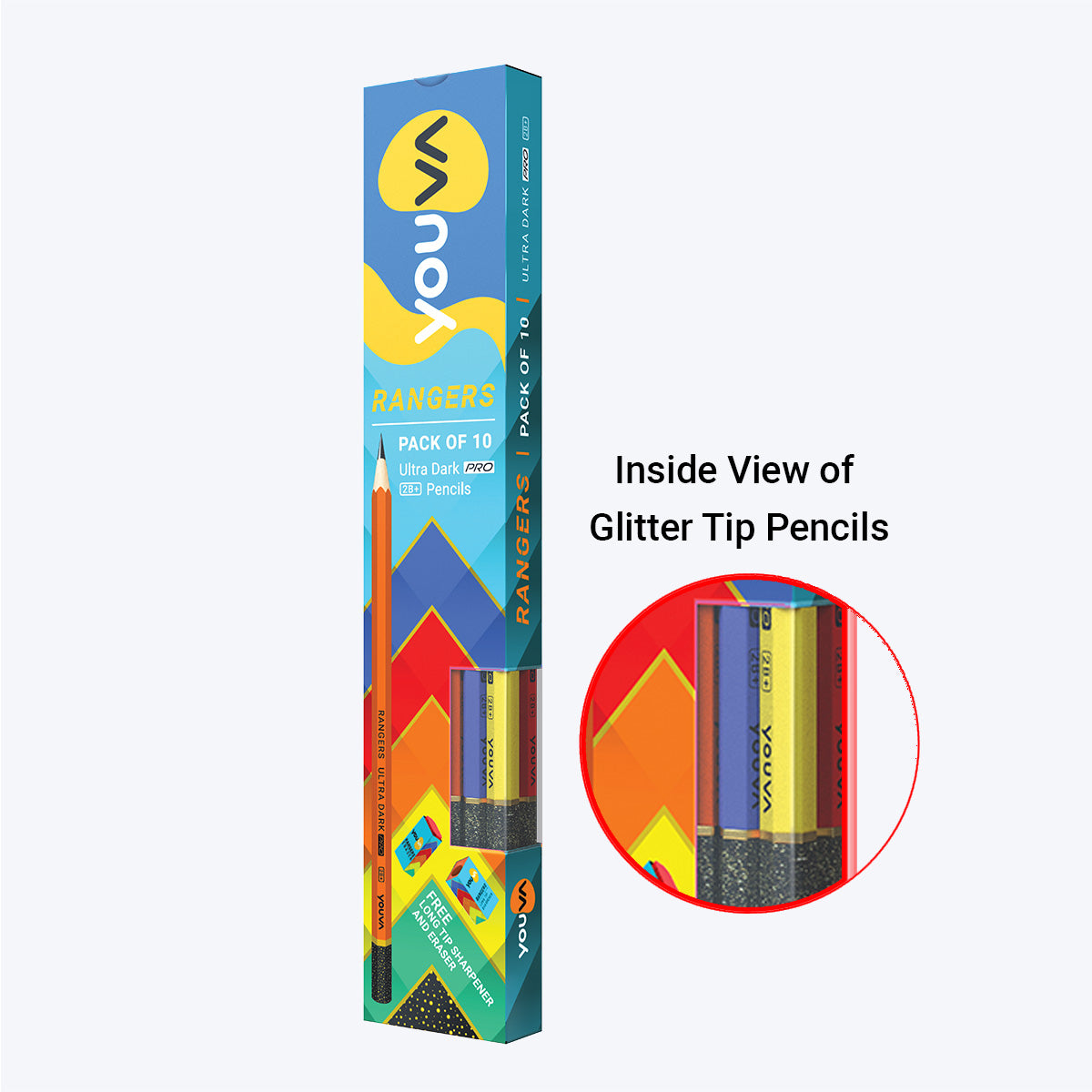Youva Rangers Pencil | Pencil with Glitter Tip |For School Students | By Navneet | Pack of 10