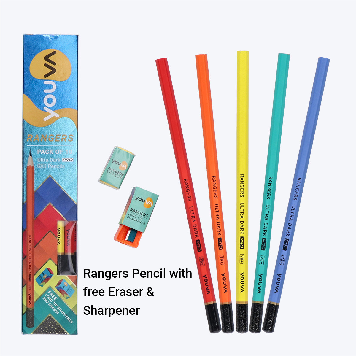 Youva Rangers Pencil | Pencil with Glitter Tip |For School Students | By Navneet | Pack of 10