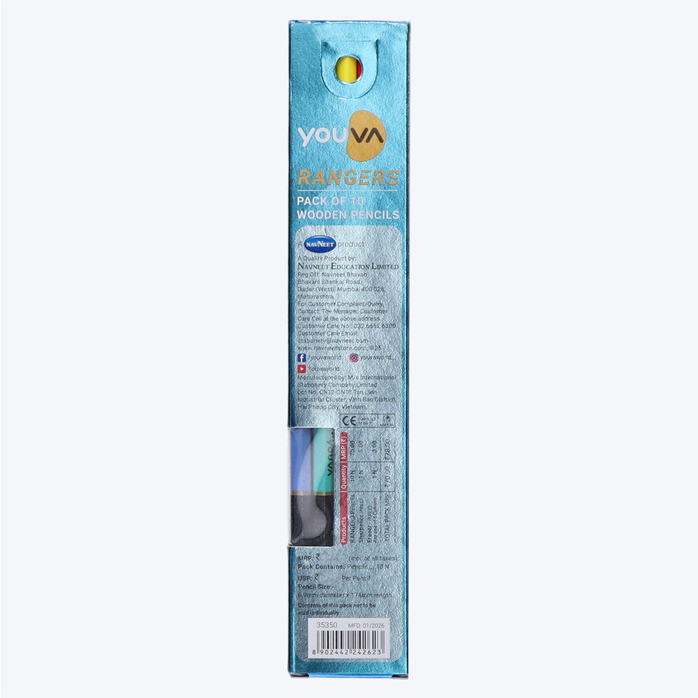 Youva Rangers Pencil | Pencil with Glitter Tip |For School Students | By Navneet | Pack of 10