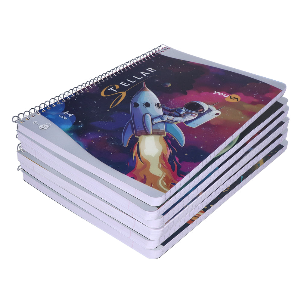 Youva STELLAR Spiral Long Notebook| Single Line| 300 Pages | A4 Size 21cm x 29.7cm|  For Students by Navneet